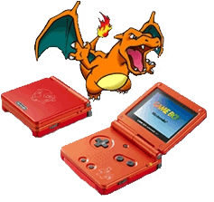 Dies ist ein spezieller GBA im Design von Pokémon Feuerrote Edition.